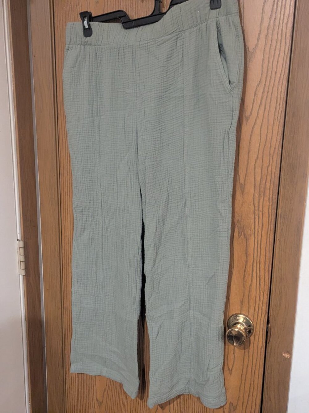 Coastal Comfort Lightweight Airy Loose Woven Seafoam Green Pants-Women's L